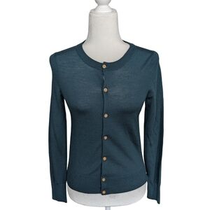 J. Crew Dark Green Gold Button Down Merino Wool Caryn Cardigan Sweater Size XS